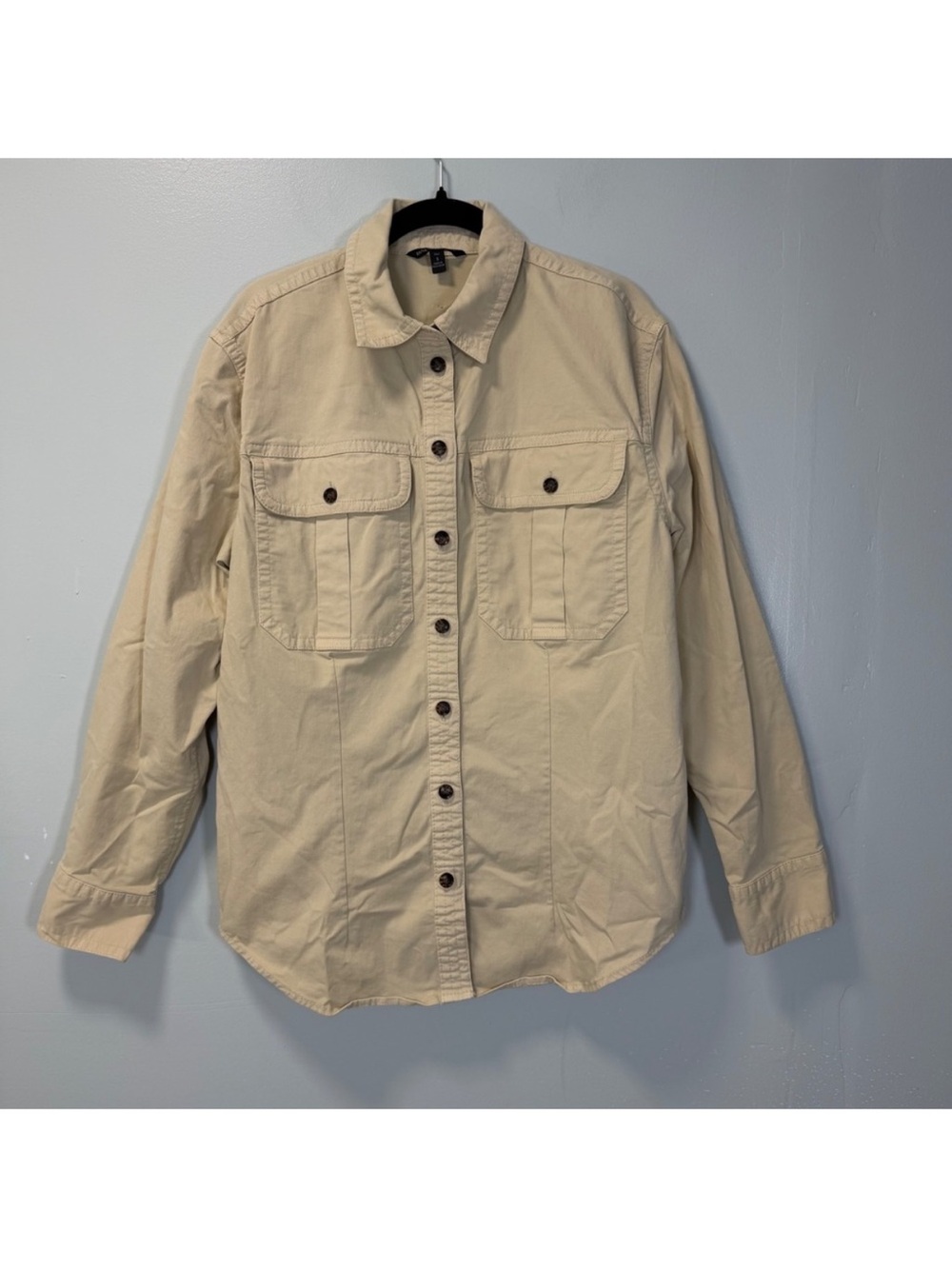 Banana Republic Women Khaki Button-Up Utility Shirt Jacket in Size Small Tall